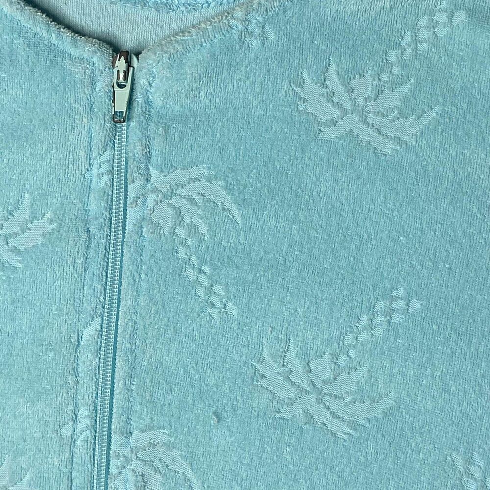 Sun Casuals Vintage Terry MuuMuu / Coverup Zip Up Turquoise Size XL Palm Tree - Picture 2 of 5